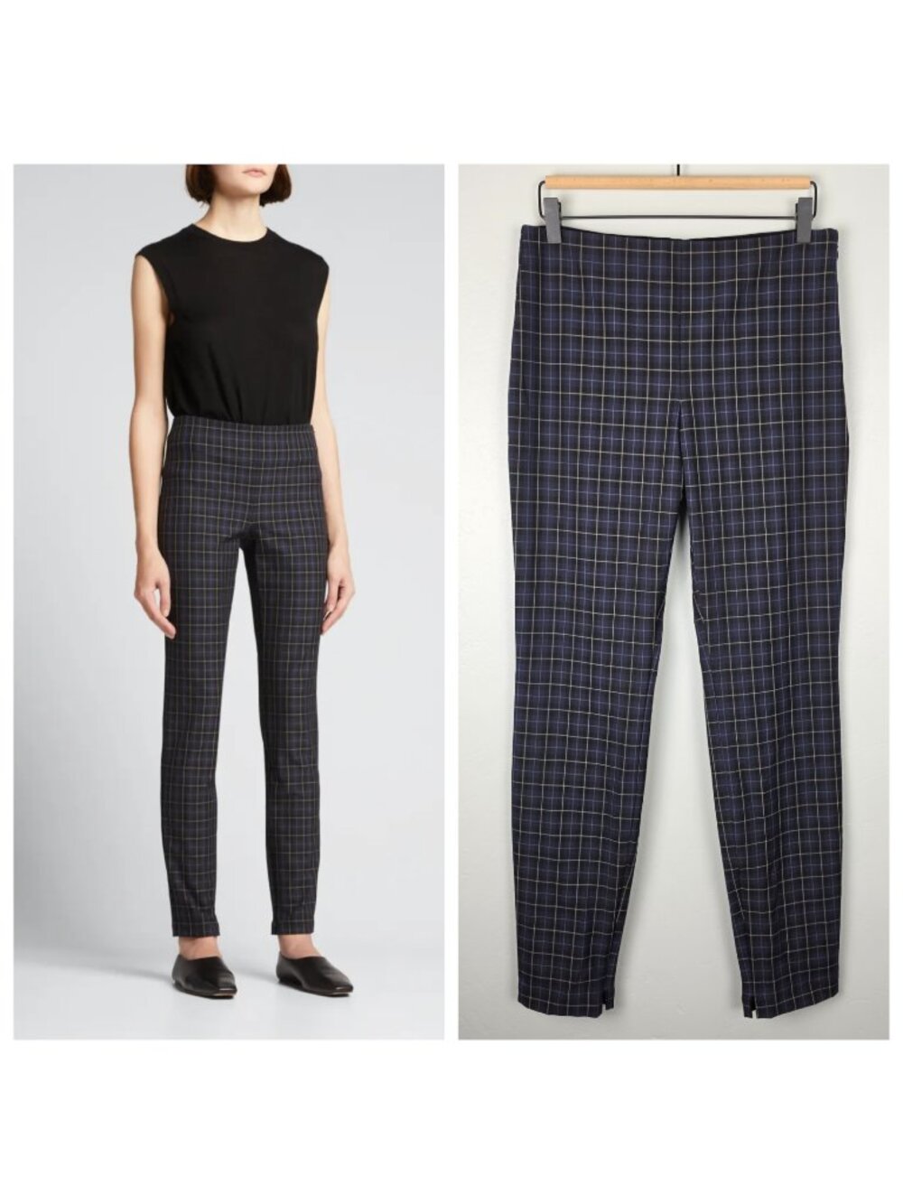 Theory Galway Tech Skinny Pants Multi Blue Plaid Stretch Size 8 NWT